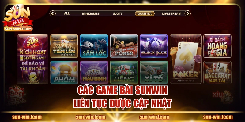 Các game bài SUNWIN liên tục được cập nhật