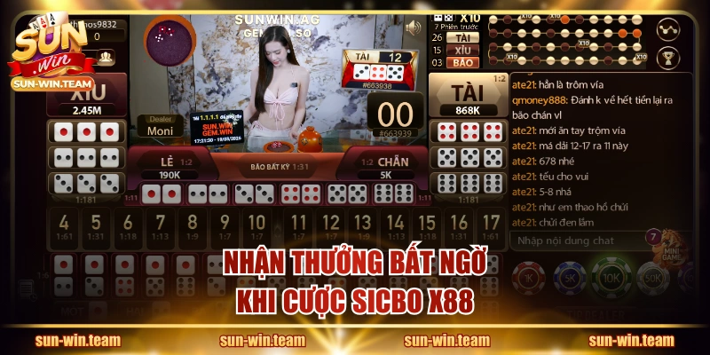 Nhận thưởng bất ngờ khi cược Sicbo x88