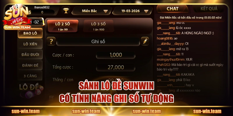 Sảnh lô đề SUNWIN có tính năng ghi số tự động